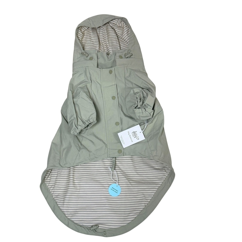 The Foggy Dog Sage Green Raincoat with Removable Hood and Striped Lining Size L - Picture 4 of 8